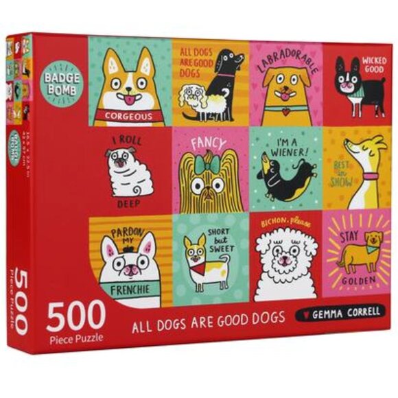 NEW Badge Bomb Gemma Correll "All Dogs Are Good Dogs" 500 pc Jigsaw Puzzle - Picture 1 of 7